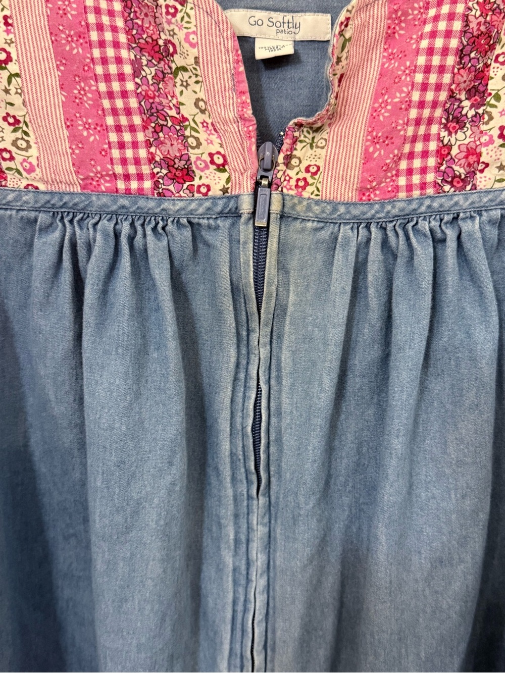 Go Softly Denim Zip-Front Robe with Pink Embroidered Yoke - Picture 2 of 5